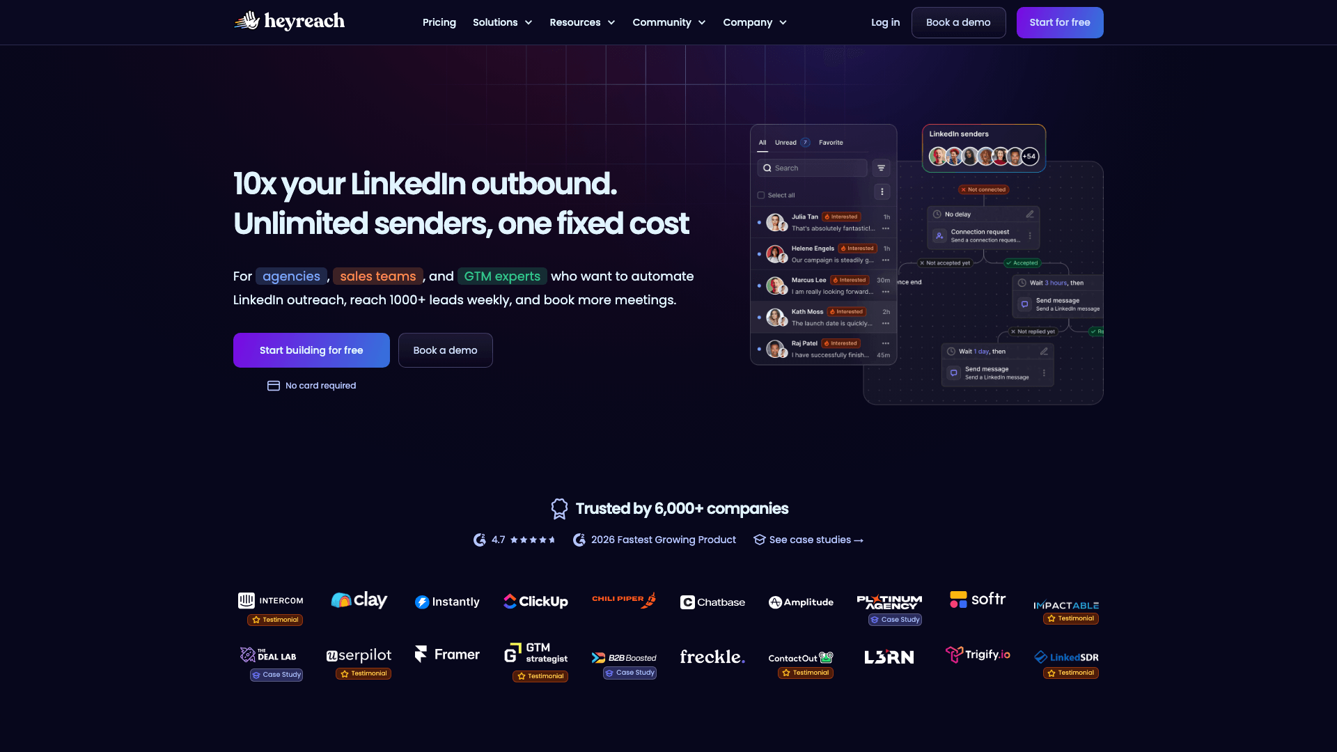 HeyReach website hero section screenshot