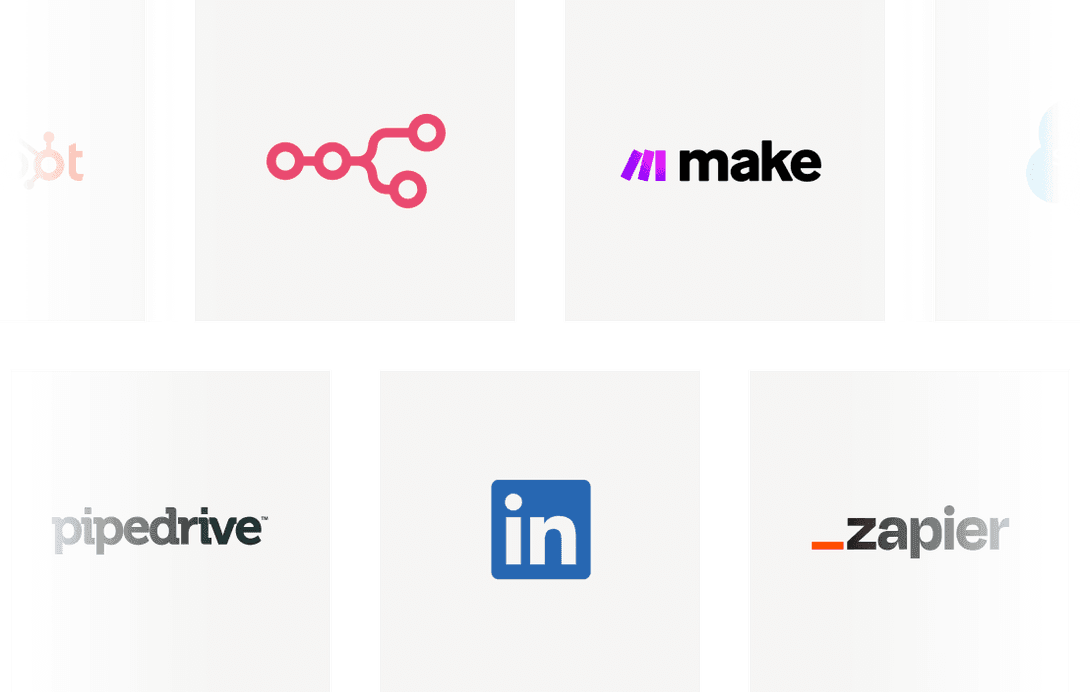 Integration logos grid showing API connections