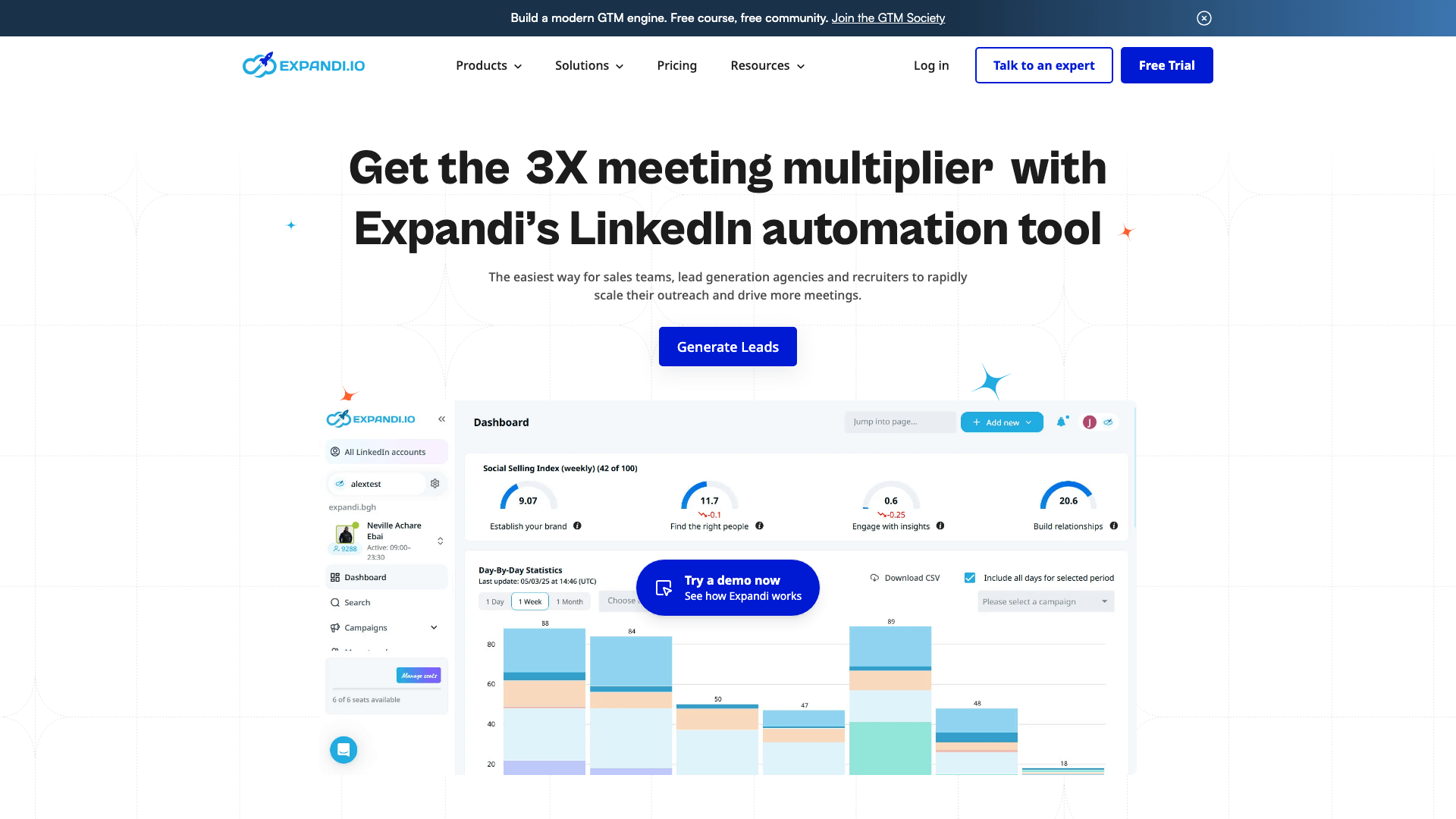 Expandi website hero section screenshot