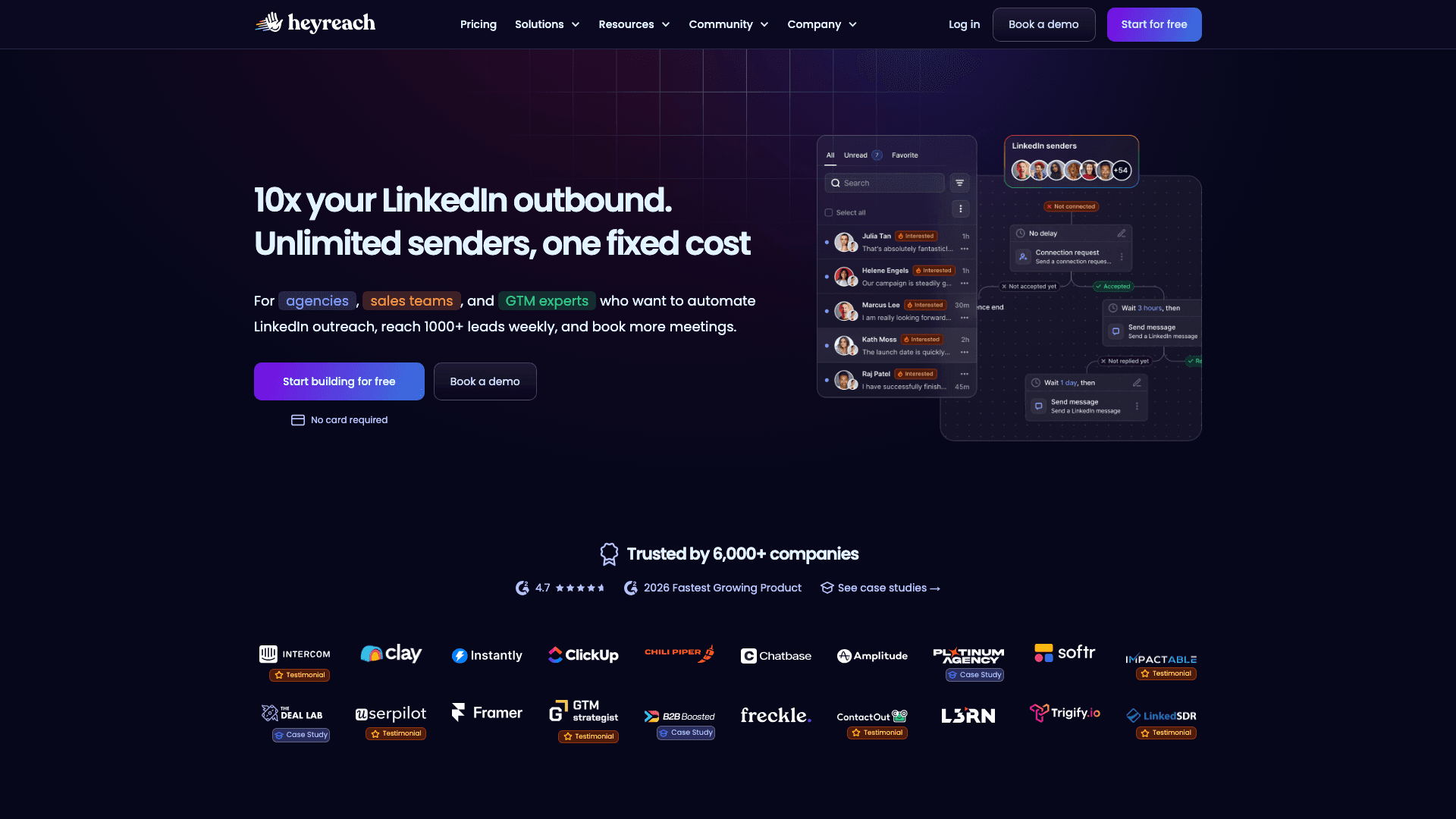 HeyReach website hero section screenshot