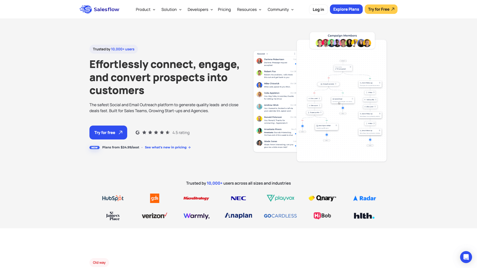 Salesflow website hero section screenshot