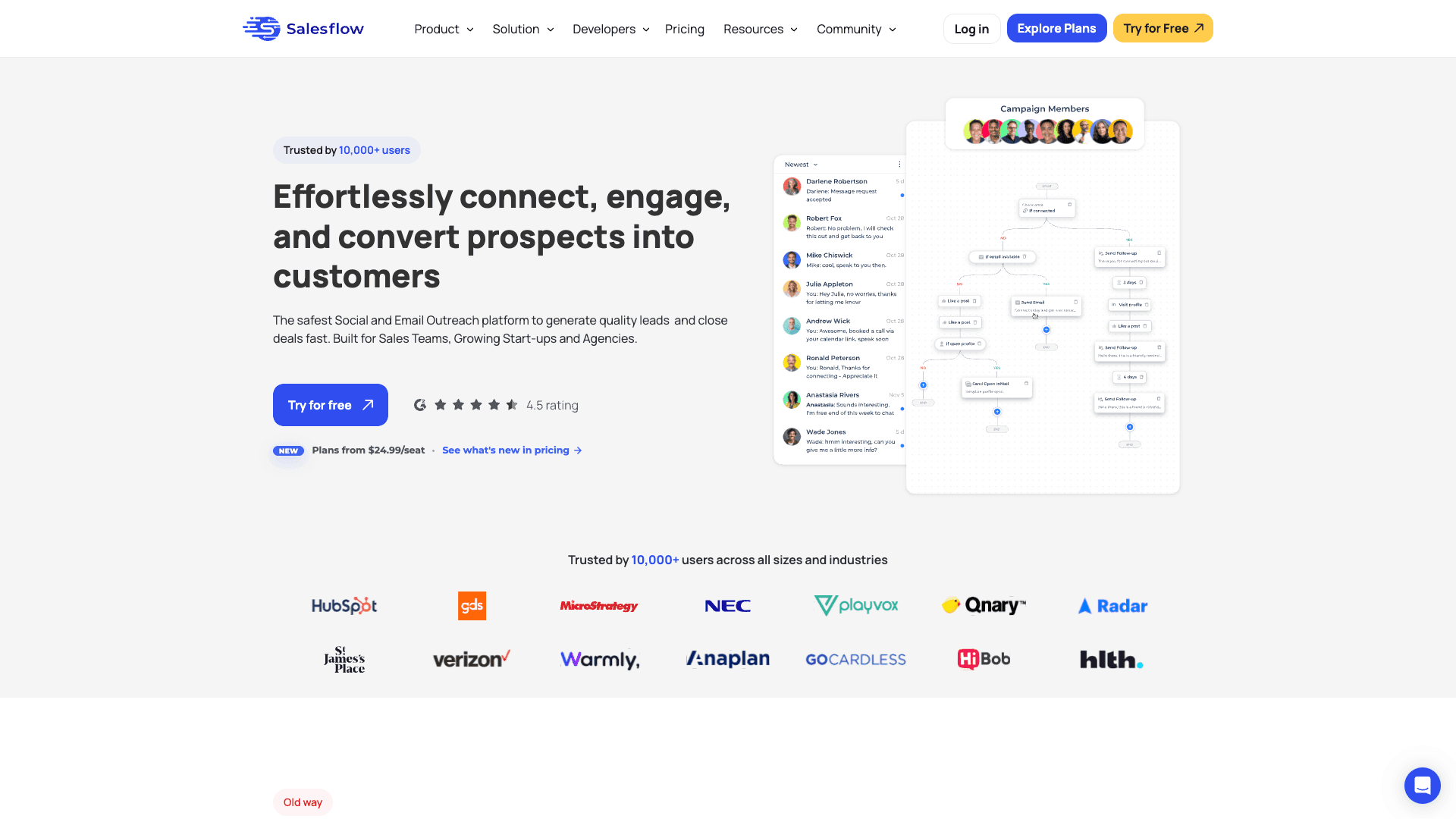 Salesflow website hero section screenshot