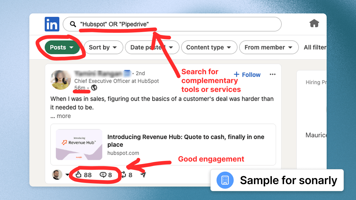 Search workflow for finding LinkedIn posts around related tools and services