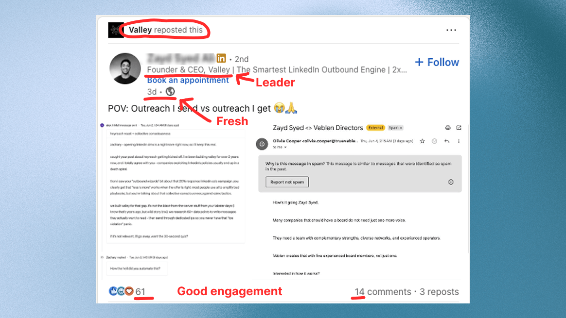 Example workflow for finding company leaders and founder posts on LinkedIn