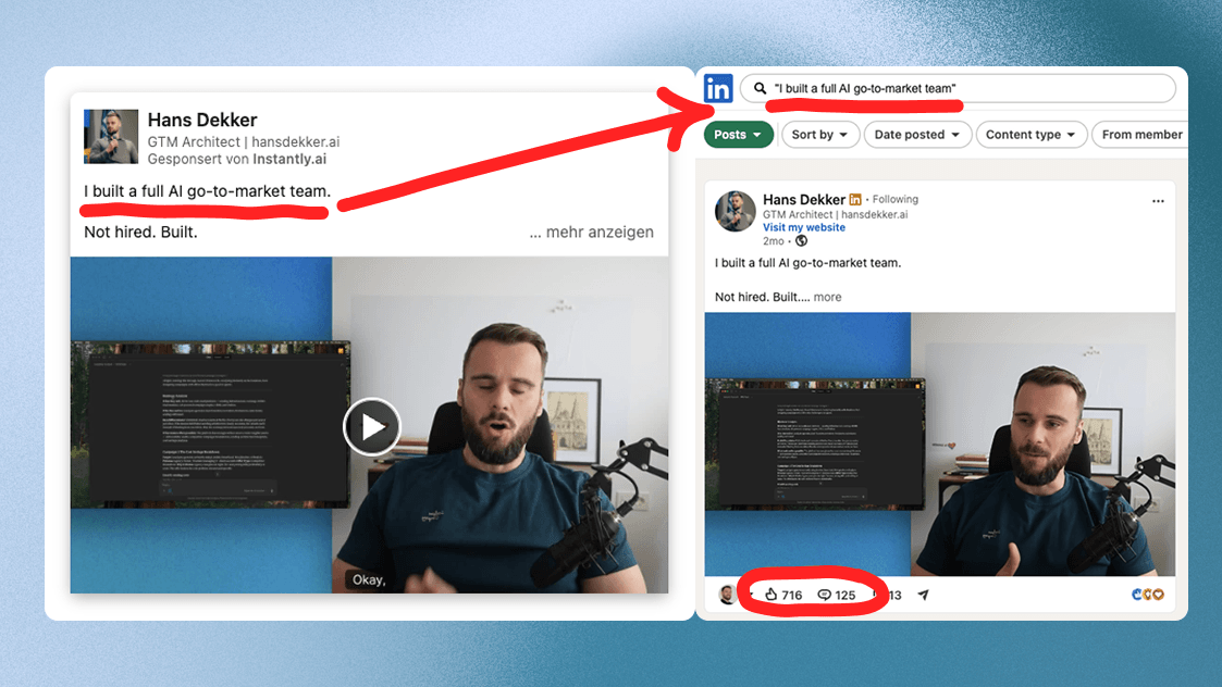 LinkedIn search workflow from an ad angle to public posts and comments